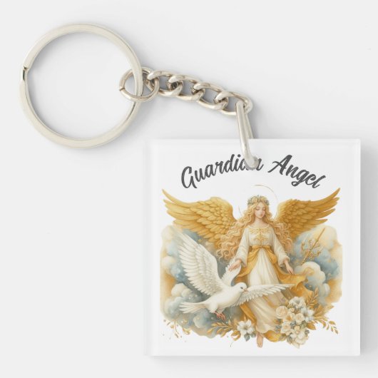 Badge met Gouden Beschermengel Sleutelhanger (voorkant)