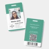 Badge met QR-code en foto van werknemer (Voor- en achterkant)