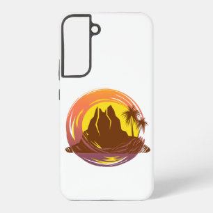 Badge met tropisch vulkaanlandschap en palmbomen samsung galaxy hoesje