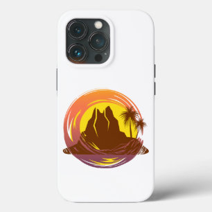 Badge met tropische vulkaan landschap en palmbomen Case-Mate iPhone case