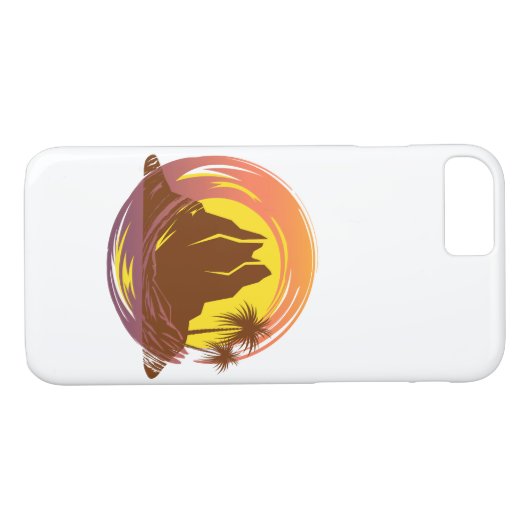 Badge met tropische vulkaan landschap en palmbomen Case-Mate iPhone case (Achterkant (Horizontaal))