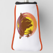 Badge met tropische vulkaan landschap en palmbomen golfheadcover (Draai 90)