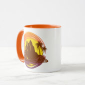 Badge met tropische vulkaan landschap en palmbomen mok (Voorkant links)