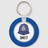 Badge Nummer. Helm Politieagent. Sleutelhanger (Achterkant)