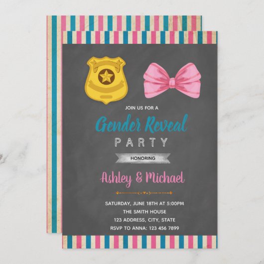 Badge of boog geslacht onthullen feestuitnodiging kaart (Voorkant / Achterkant)