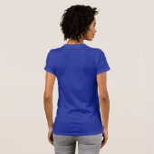 Badge op blauwe vrouwen t-shirt (Achterkant volledig)
