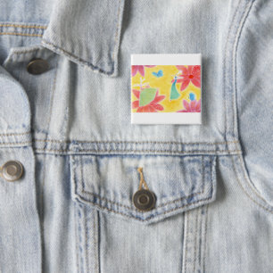 Badge Pastel Kleur Konijnen Liefde & Vreugde Vierkante Button 5,1 Cm