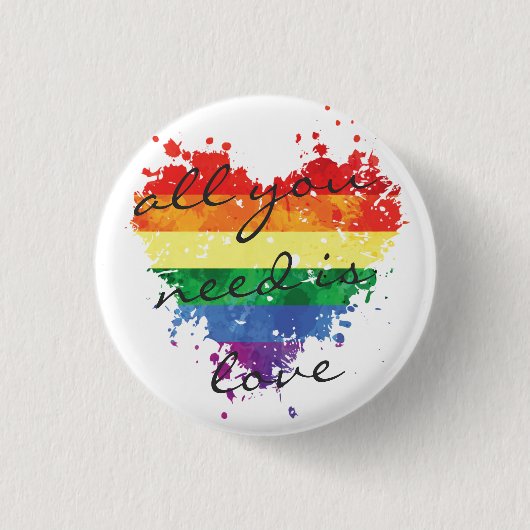 Badge - Rainbow Heart, je hebt alleen liefde nodig Ronde Button 3,2 Cm (Voorkant)