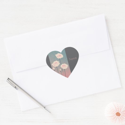 Badge Rond 5 Cm Roses, personalized Hart Sticker (Envelop)