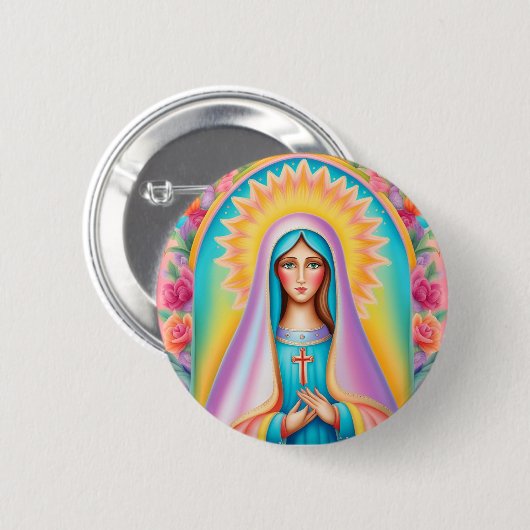 Badge Sainte-Vierge Marie Ronde Button 5,7 Cm (Voorkant /achterkant)