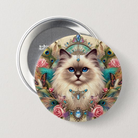 Badge Vinage Ragdoll Cat Art Ronde Button 7,6 Cm (Voorkant /achterkant)