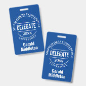 Badge voor vergadering, conventie of afgevaardigde (Front & Back)
