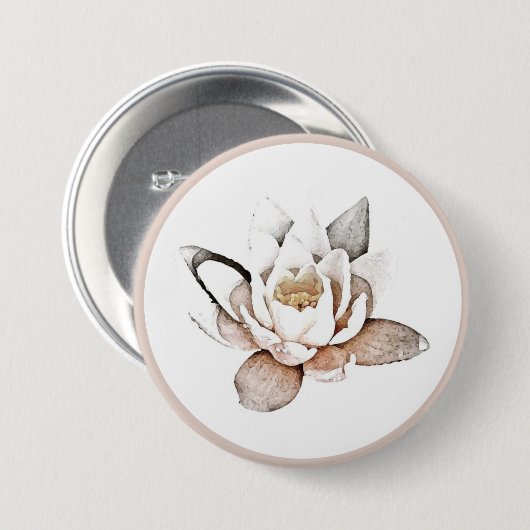 BADGE : WITTE LOTUS RONDE BUTTON 7,6 CM (Voorkant /achterkant)