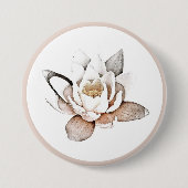 BADGE : WITTE LOTUS RONDE BUTTON 7,6 CM (Voorkant)