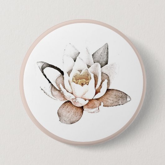 BADGE : WITTE LOTUS RONDE BUTTON 7,6 CM (Voorkant)