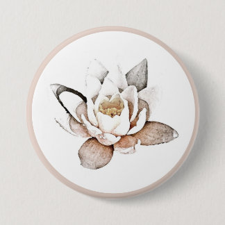 BADGE : WITTE LOTUS RONDE BUTTON 7,6 CM
