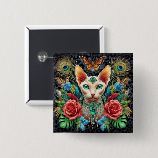 Badge Witte Sphynx Kat Kunst Vierkante Button 5,1 Cm (Voorkant /achterkant)