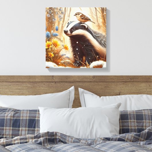 Badger and Sparrow Natuur Wildlife Rustic Canvas Afdruk (Insitu (Slaapkamer))