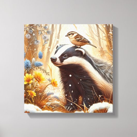 Badger and Sparrow Natuur Wildlife Rustic Canvas Afdruk (Voorkant)