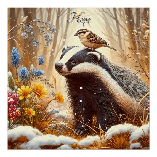Badger and Sparrow Natuur Wildlife Rustic Perfect Poster (Voorkant)