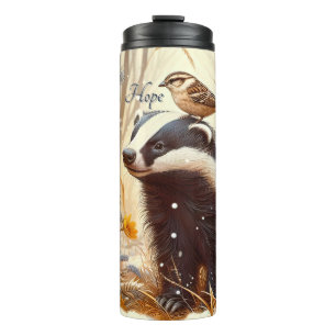 Badger and Sparrow Natuur Wildlife Rustic Thermosbeker