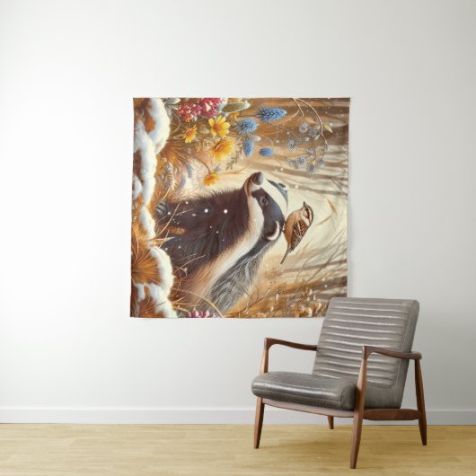 Badger and Sparrow Natuur Wildlife Rustic Wandkleed (In Situ (horizontaal))