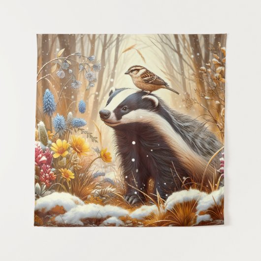 Badger and Sparrow Natuur Wildlife Rustic Wandkleed (Voorkant)