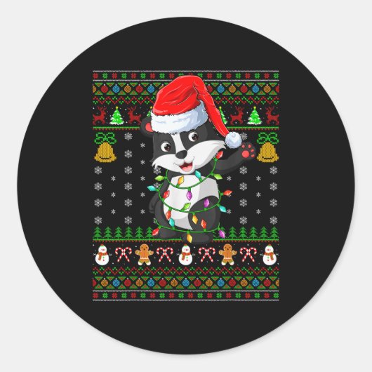 Badger Christmas Lights Funny Santa Ugly Sweaters Ronde Sticker (Voorkant)