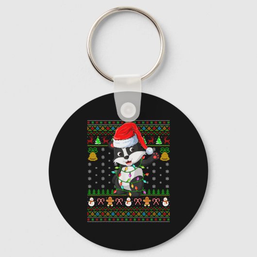 Badger Christmas Lights Funny Santa Ugly Sweaters Sleutelhanger (Voorkant)