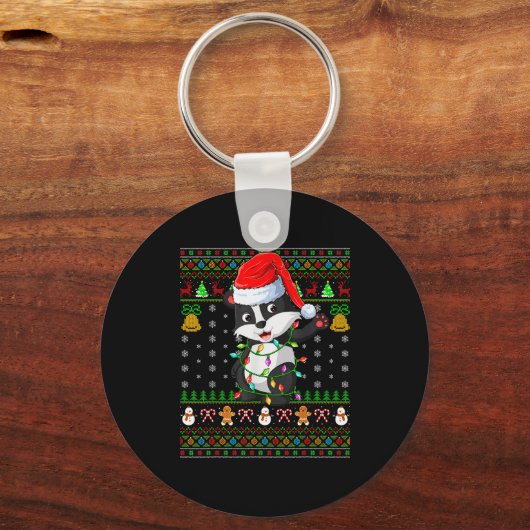 Badger Christmas Lights Funny Santa Ugly Sweaters Sleutelhanger (Voorkant)