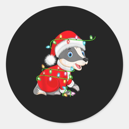 Badger Christmas Lights Santa Costume Cute Animal  Ronde Sticker (Voorkant)