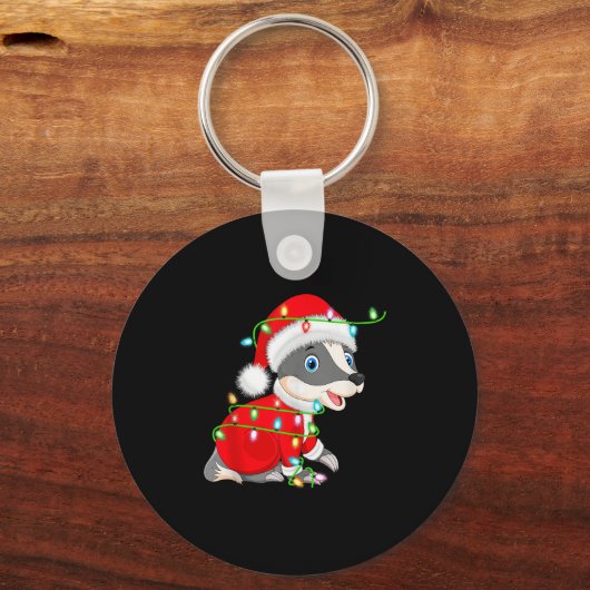 Badger Christmas Lights Santa Costume Cute Animal Sleutelhanger (Voorkant)