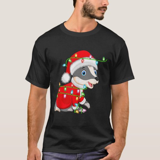 Badger Christmas Lights Santa Costume Cute Animal T-shirt (Voorkant)