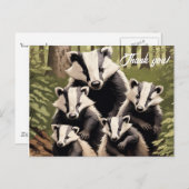 Badger familie in bosrijke omgeving Dank U Briefkaart (Voorkant / Achterkant)