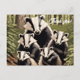 Badger familie in bosrijke omgeving Dank U Briefkaart