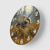 Badger family in misty woods ronde klok (Hoek)