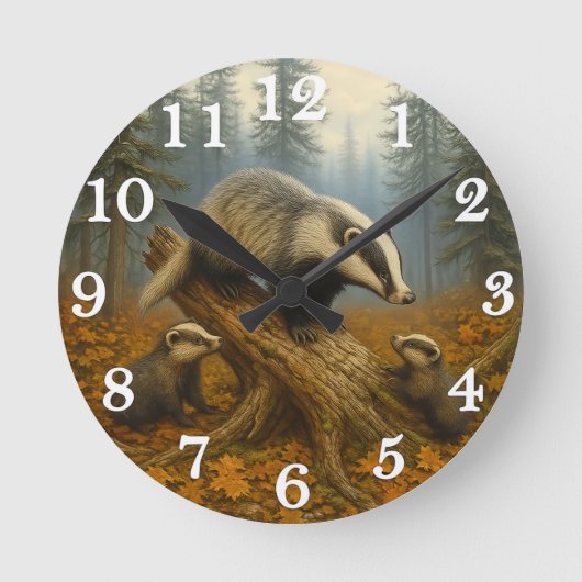 Badger family in misty woods ronde klok (Voorkant)