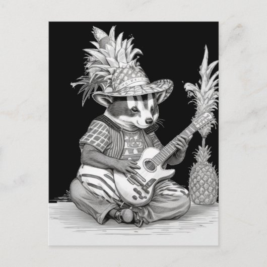 Badger gitaar spelen met ananas verjaardag briefkaart (Voorkant)