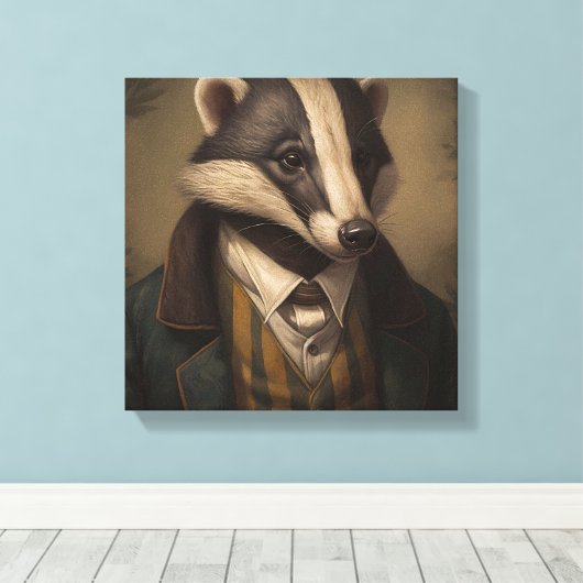 Badger in een pak | Dierenkunst | Dier in een pak Canvas Afdruk (Insitu (Houten vloer))