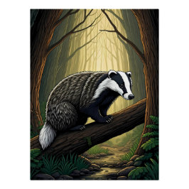 Badger in Enchanted Forest Perfect Poster