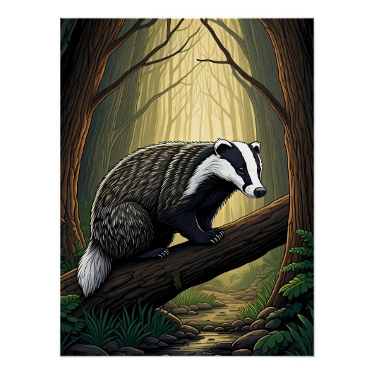 Badger in Enchanted Forest Perfect Poster (Voorkant)