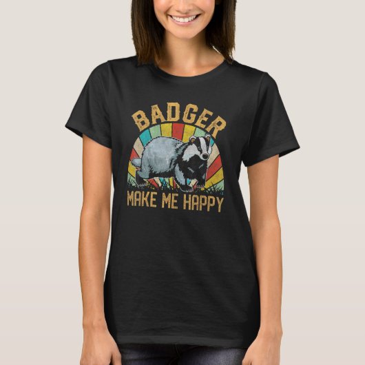 Badger maakt me Happy 70s Ratel Honey Badger T-shirt (Voorkant)