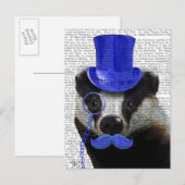 Badger met Blue Top Hat en Mustache Briefkaart (Voorkant / Achterkant)