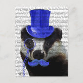 Badger met Blue Top Hat en Mustache Briefkaart (Voorkant)