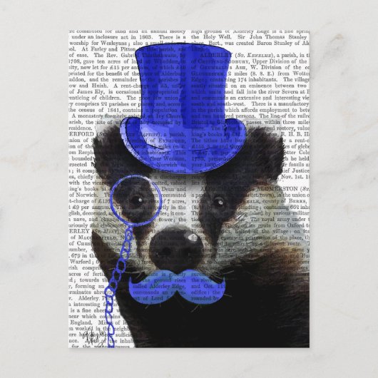 Badger met Blue Top Hat en Mustache Briefkaart (Voorkant)