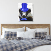 Badger met Blue Top Hat en Mustache Canvas Afdruk (Insitu (Slaapkamer))