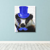 Badger met Blue Top Hat en Mustache Canvas Afdruk (Insitu (Houten vloer))