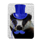 Badger met Blue Top Hat en Mustache Magneet (Verticaal)