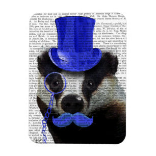 Badger met Blue Top Hat en Mustache Magneet