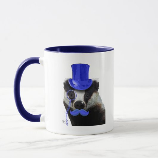 Badger met Blue Top Hat en Mustache Mok (Links)